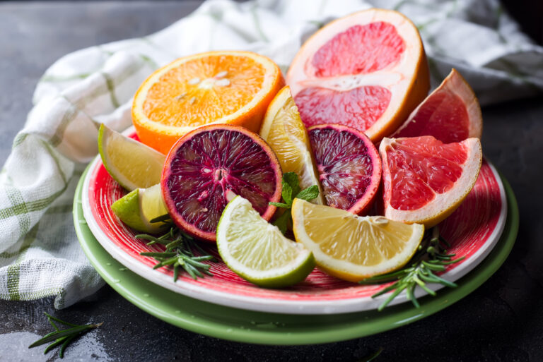 Sliced citrus fruit on the plate.